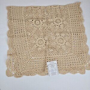 Vintage 90s Handmade Beige Crochet Cotton Table Runner 18" X 36" Rectangular